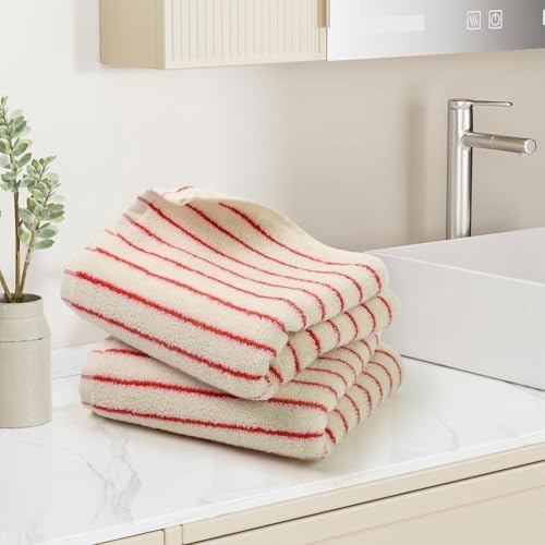 Striped Hand Towels Set of 2, Vintage Bathroom & Kitchen Decor, Guest Use