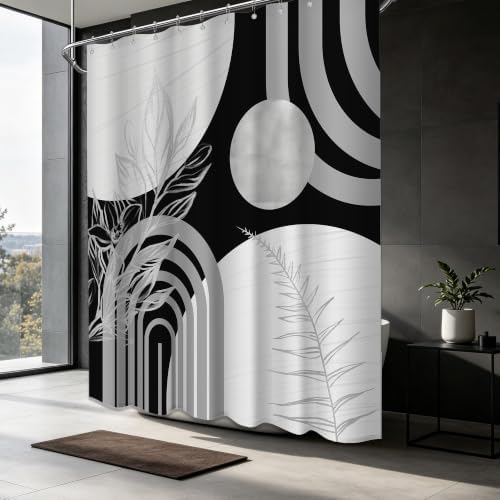 Grey and White Extra Long Shower Curtain, Tall 72X96 in, Mid Century