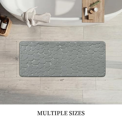 YIHOUSE Memory Foam Runner Rug, Cobblestone Bathroom Runner Rugs Super Water Absorbent Bath Mats for Bathroom Machine Washable Bath Rugs for Hallway Bedroom Laundry Room(20 x 47,Light Gray)