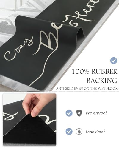 MontVoo Bath Mat-Bath Mat Rug Non Slip Super Absorbent Stain Resistant Quick Dry Thin Bathroom Rug-Bath Mats for Bathroom Floor Bathtub Vanity-Bathmat Bath Rug Easy Care-17"x35",Black