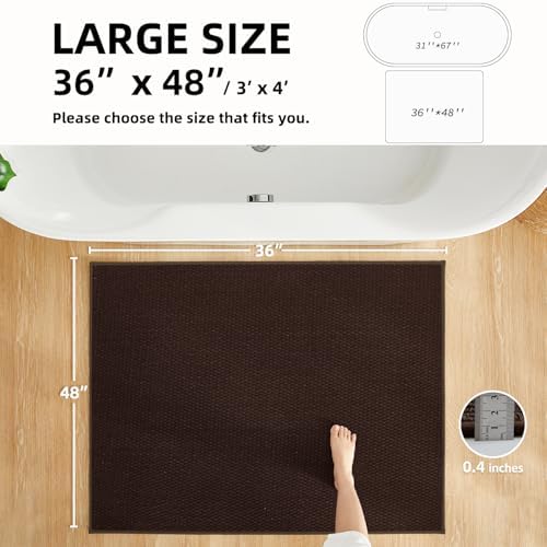 TYUU Large Bathroom Rugs Non Slip Washable Bath Rugs Super Absorbent Bathroom Rug Thin Quick Dry Low Pile Bath Mats, Brown 36"x48"