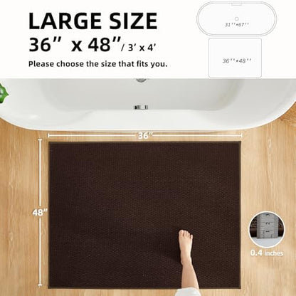 TYUU Large Bathroom Rugs Non Slip Washable Bath Rugs Super Absorbent Bathroom Rug Thin Quick Dry Low Pile Bath Mats, Brown 36"x48"