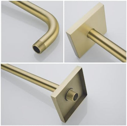 16 Inch Shower Head Extension Arm Wall Mounted Rainfall Extend Pipe Tube Stainless Steel Bathroom Accessories Brushed Gold,SW-91018-16BG-SQ.