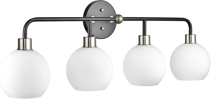 Lukasa Modern Bathroom Vanity Lights Fixtures 4-Lights Over Mirror Lighting Black with Brushed Nickel Vanity Lights for Bathroom Light Fixtures Frosted Glass Covers, UL Listed