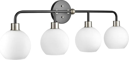 Lukasa Modern Bathroom Vanity Lights Fixtures 4-Lights Over Mirror Lighting Black with Brushed Nickel Vanity Lights for Bathroom Light Fixtures Frosted Glass Covers, UL Listed