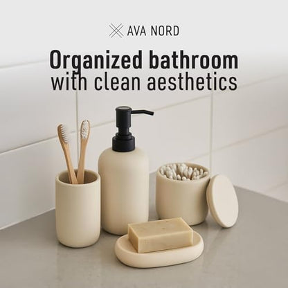 Ava Nord Modern Minimalist Ceramic Bathroom Accessories | Set of 4 | Cream