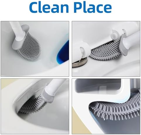 Silicone Toilet Brush,Toilet Bowl Brush,Toilet Brush and Holder Set,Rv Toilet Cleaner Brush Wall Mounted for Bathroom，RV Travel Trailers and Campers