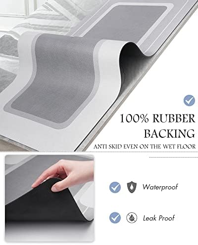MontVoo-Bath Mat Rug Runner Long Bathroom Mat Non Slip Super Absorbent Stain Resistant Quick Dry Thin Bathroom Rug Fit Under Door-Bath Mats for Bathroom Floor Bathtub Vanity-Bathmat 17"x50" Grey