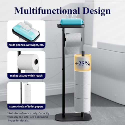 Kitsure Metal Toilet Paper Holder Free Standing, Large, Black
