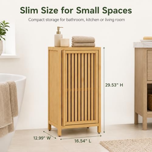 Bamboo Storage Cabinet, Freestanding Bathroom Floor Cabinet