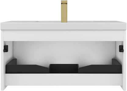 Blossom 36 Inch Bathroom Vanity with Sink | All Wood Wall Mounted Floating Vanity Cabinet with Acrylic Sink | Soft-Close Drawer | Modern Minimalist Style Vanities (36" w/Acrylic Basin, Matte White)