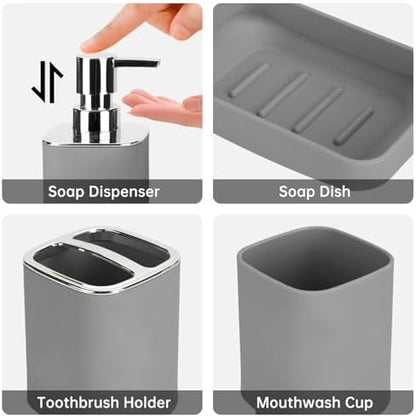 RRM Bathroom Accessories Set 4 Piece, Grey Boho Bathroom Decor