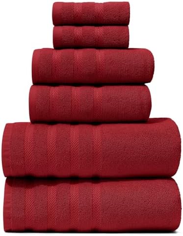 Hearth & Harbor Bath Towels for Bathroom - 100% Ring Spun Cotton Luxury Bathroom Towels - Soft & Highly Absorbent Bath Towels Set, 6 Piece Set, Red