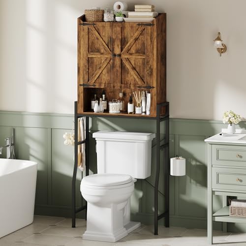 Memobarco Over The Toilet Storage Cabinet with Metal Stand, Rustic Brown