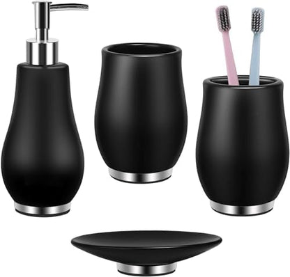 RQYIXI Ceramic Bathroom Accessories Set,Black,4 Piece,Tulip Design