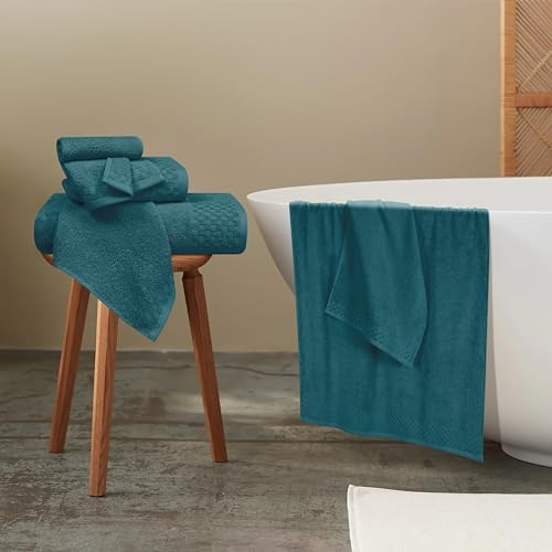MyOwn Premium Cotton 6 Pack Towel Set for Bathroom, Contains 2 Bath Towels 28x55 inch, 2 Hand Towels 16x24 inch & 2 Wash Coths 12x12 inch, Ideal Everyday use, Compact & Lightweight - Teal