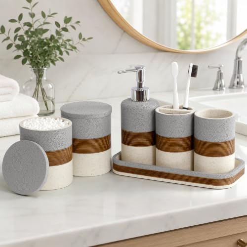 YMXYJM 6-Piece Resin Bathroom Accessories Set, Gray