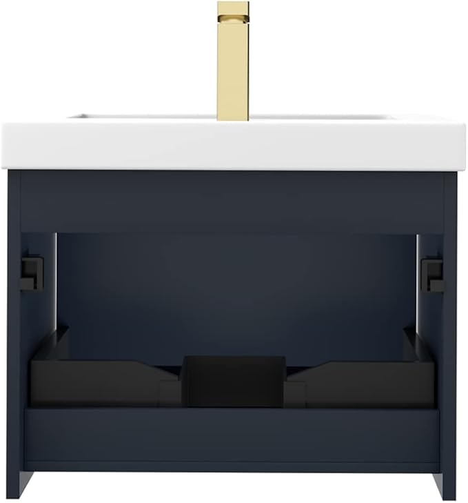 Blossom 24 Inch Bathroom Vanity with Sink | All Wood Wall Mounted Floating Bathroom Vanity Cabinet | Soft-Close Drawer | Modern Minimalist Style Vanities (24" w/Acrylic Sink, Night Blue)