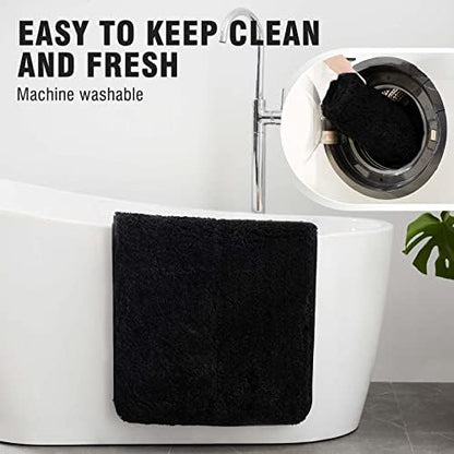 TECHMILLY U Shaped Super Soft Shaggy Bathroom Rugs, Absorbent Thick Non Slip Microfiber Toilet Rugs, Quick Dry Machine Washable Bath Mat for Bathroom Floor, Bathtub and Shower 24"x20" Black