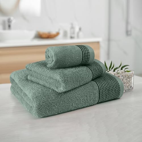 Belizzi Home Ultra Soft 3 Pack Cotton Towel Set, Contains a Bath Towel 28x55 inch, a Hand Towel 16x24 inch & a Wash Coth 12x12 inch, Ideal Everyday use, Compact & Lightweight -Jade