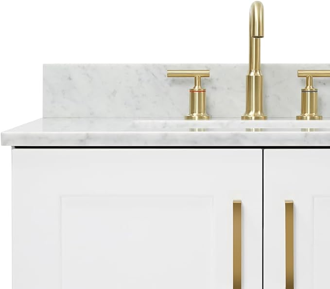 ARIEL Taylor 72-inch Bathroom Vanity with Sink,Solid Wood, 0.75-inch Italian Carrara Marble Countertop, Double Rectangular Porcelain Sink, 4 Soft Closing Doors, 6 Dovetail Drawers, White