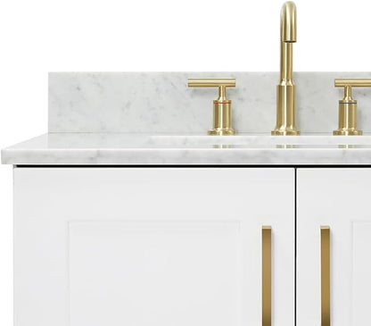 ARIEL Taylor 72-inch Bathroom Vanity with Sink,Solid Wood, 0.75-inch Italian Carrara Marble Countertop, Double Rectangular Porcelain Sink, 4 Soft Closing Doors, 6 Dovetail Drawers, White