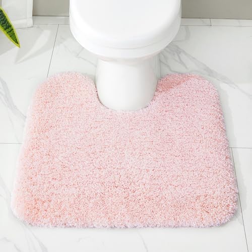 Disolla Toilet Mat 22x24 Pink - Non Slip Fluffy U-Shaped Contour Rug, Ultra-Soft Plush Toilet Floor Mat, Absorbent & Machine Washable