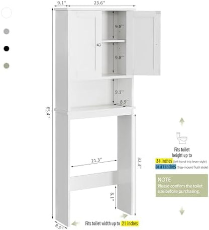 Over the Toilet Storage Cabinet, Bathroom Storage Cabinet White Organizer Over Toilet, Bathroom Space Saver with Adjustable Shelf, White