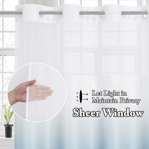 Gibelle No Hook Cloth Ombre Blue Shower Curtain with Liner, 72x74