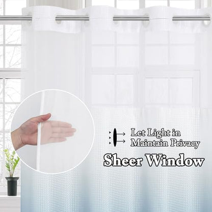 Gibelle No Hook Cloth Ombre Blue Shower Curtain with Liner, 72x74