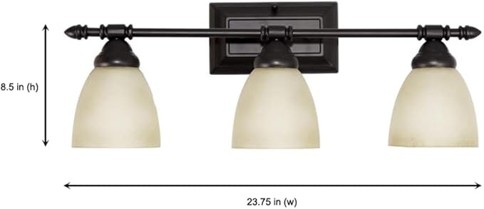 Designers Fountain 3-Light Apollo Bathroom Vanity Lights Fixture, 23.75 Inch Wall Mount Sconce for Bedroom or Over Mirror, Oil Rubbed Bronze, 94003-ORB