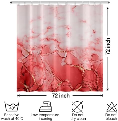 Red Marble Waterproof Bathroom Shower Curtain 72x72 inches