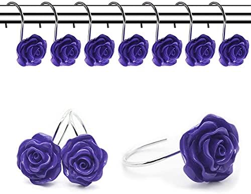 12 PCS Rose Shower Curtain Hooks Anti Rust Decorative Shower Curtain Rings