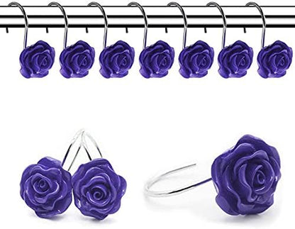 12 PCS Rose Shower Curtain Hooks Anti Rust Decorative Shower Curtain Rings