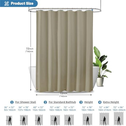 1 Pack Water-Repellent Fabric Shower Curtain Liner, 72x72 Khaki