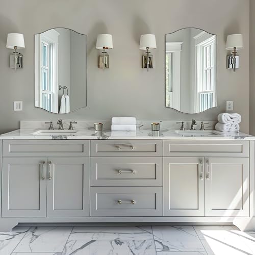 ANDY STAR Rectangle Scalloped Mirror, 24"x40" Polished Chrome Bathroom Mirror in SUS304 Stainless Steel Metal Frame, Silver Vanity Mirror with Unique Arched Top Design