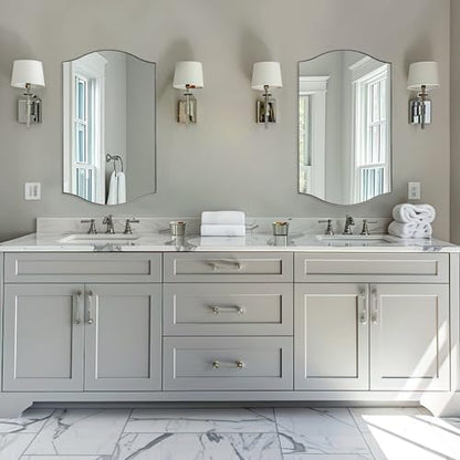 ANDY STAR Rectangle Scalloped Mirror, 24"x40" Polished Chrome Bathroom Mirror in SUS304 Stainless Steel Metal Frame, Silver Vanity Mirror with Unique Arched Top Design