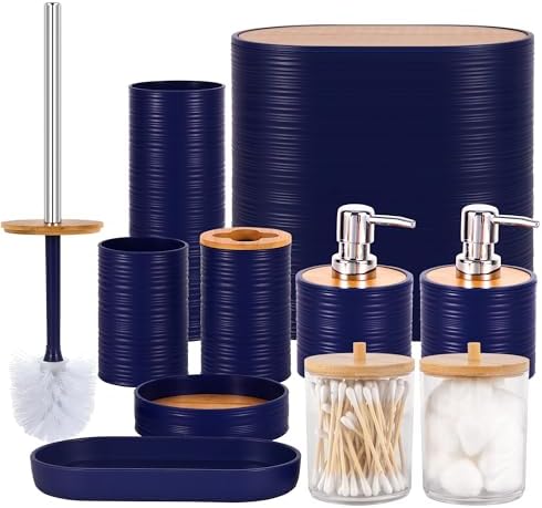 10 PCS Navyblue Bathroom Accessories Set with Trash Can Bathroom Accessory