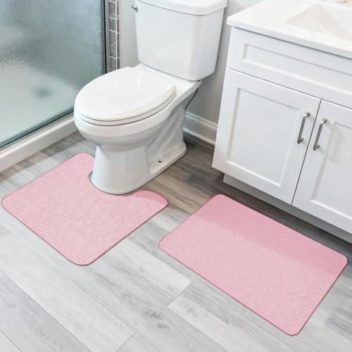 Bosap Bath Mat Set 2 Pieces,Ultra Thin Bathroom Rugs,Rubber Toilet Rugs