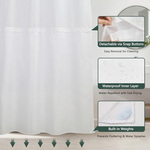 No Hook Shower Curtain with Snap-in Liner 71x74 Inch