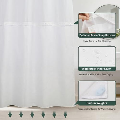 No Hook Shower Curtain with Snap-in Liner 71x74 Inch