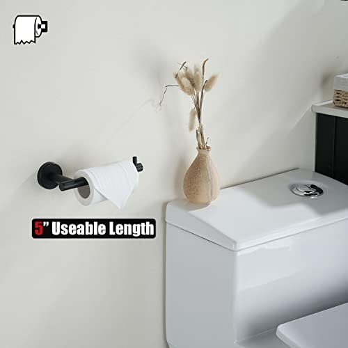 JQK Black Toilet Paper Holder, 5 Inch 304 Stainless Steel Thick 0.8mm Tissue Paper Dispenser, Matte Black Wall Mount 2 Pack, TPH100-PB-P2