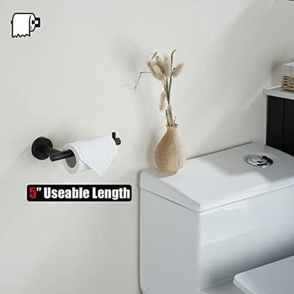 JQK Black Toilet Paper Holder, 5 Inch 304 Stainless Steel Thick 0.8mm Tissue Paper Dispenser, Matte Black Wall Mount 2 Pack, TPH100-PB-P2