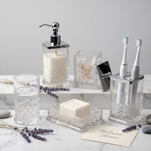 JKE Heavy Glass 5Pcs Bath Accessory Set Transparent Vintage