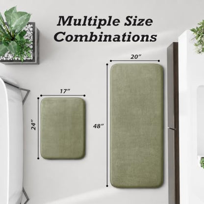 HUXMEYSON Bathroom Rugs Sets 2 Piece, Non-Slip & Quick Dry Bath Mat Set, Ultra Soft Velvet Bath Rugs for Bathroom, Toilet and Shower Floor, Olive Green