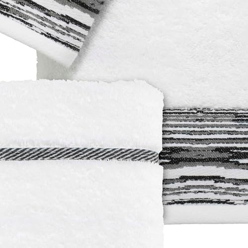 Nicole Miller - Towels, 4pc Soft & Absorbent Towel Set, Dorm Room Essentials (Syndey Collection, White/Black)