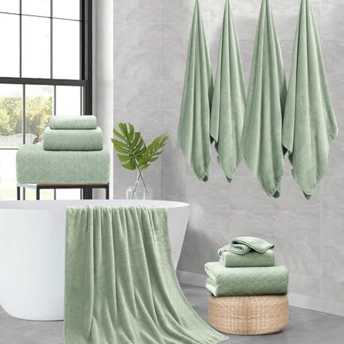 Ycosy Extra Large Bath Towels Set 35x70 Inches - Green Luxury 600 GSM Oversized Bath Sheet Towel,Ultra Soft Microfiber - Quick Dry,Highly Absorbent Shower Towels Spa Hotel Bathroom Towel Set (4-Pack)