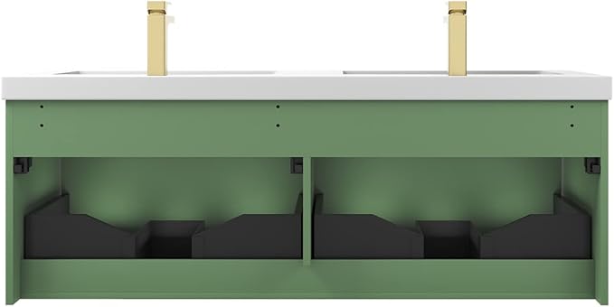 Blossom 60 Inch Double Sink Bathroom Vanity, All Wood Wall Mounted Floating Bathroom Vanity Cabinet with Acrylic Sink, Bathroom Sink Cabinet with Soft-Close Drawers, Modern Vanities, Aventurine Green