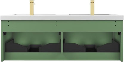 Blossom 60 Inch Double Sink Bathroom Vanity, All Wood Wall Mounted Floating Bathroom Vanity Cabinet with Acrylic Sink, Bathroom Sink Cabinet with Soft-Close Drawers, Modern Vanities, Aventurine Green