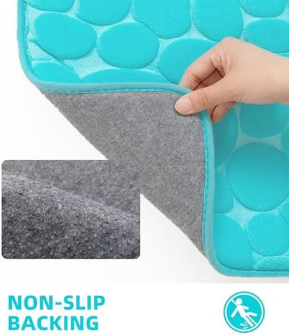 YIHOUSE Memory Foam Bath Mat Cobblestone Bathroom Rugs Super Water Absorbent Bath Mats for Bathroom Machine Washable Bath Rugs(17 x 24,Teal)